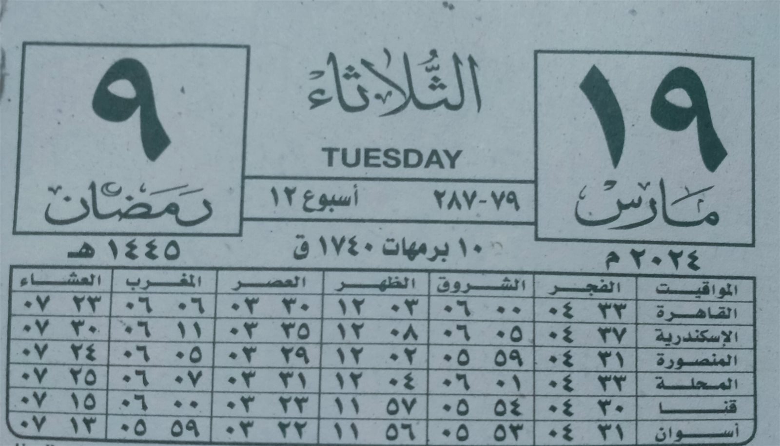 كام رمضان اليوم 2024 ورقة نتيجة اليوم الثلاثاء 19-3-2024