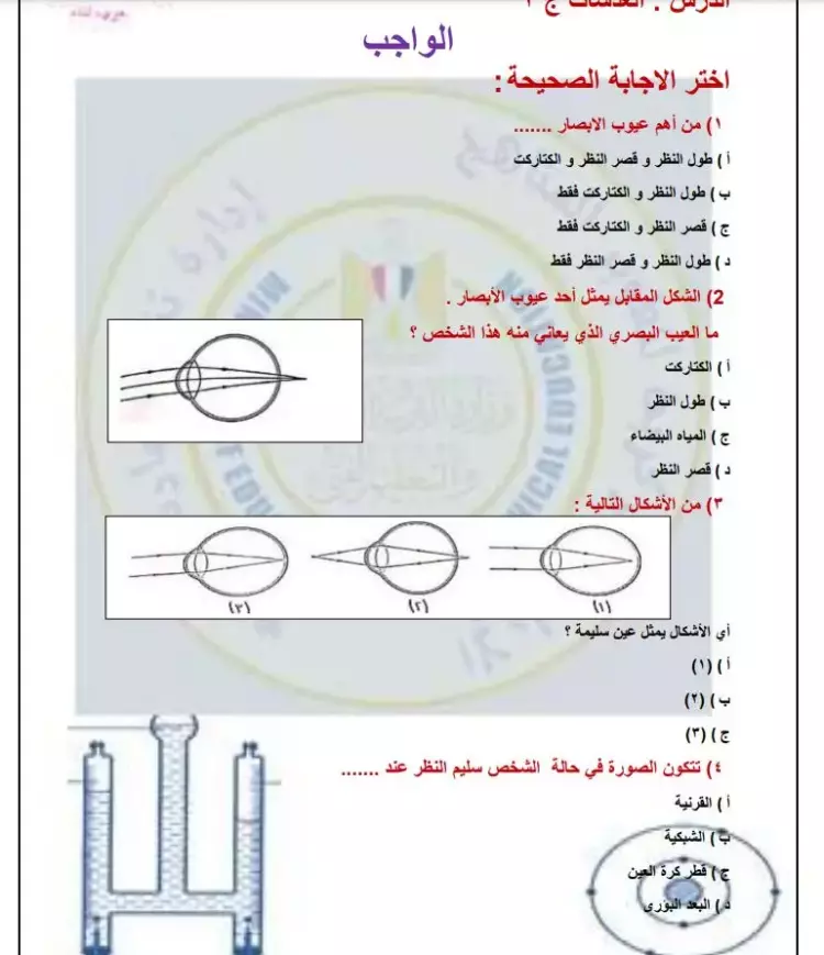 الواجب المنزلي والتقييم الأسبوعي والأداء الصفي علوم الصف الثالث الإعدادي الأسبوع التاسع 2024