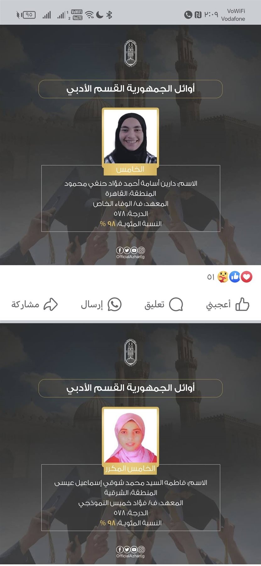 أوائل الثانوية الأزهرية 202 أدبي