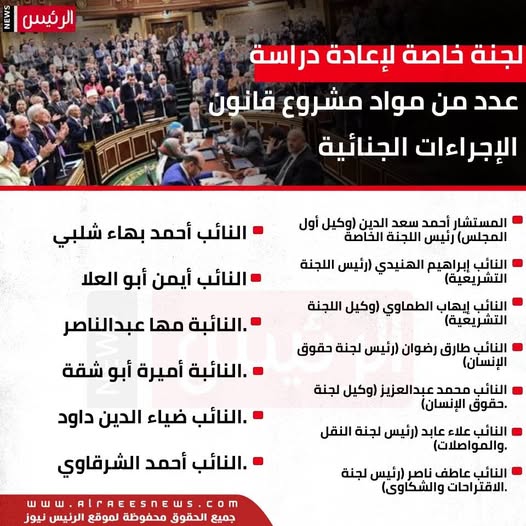 استجابة للرئيس القائمة الكاملة لأعضاء اللجنة المكلفة بتعديلات قانون الإجراءات الجنائية