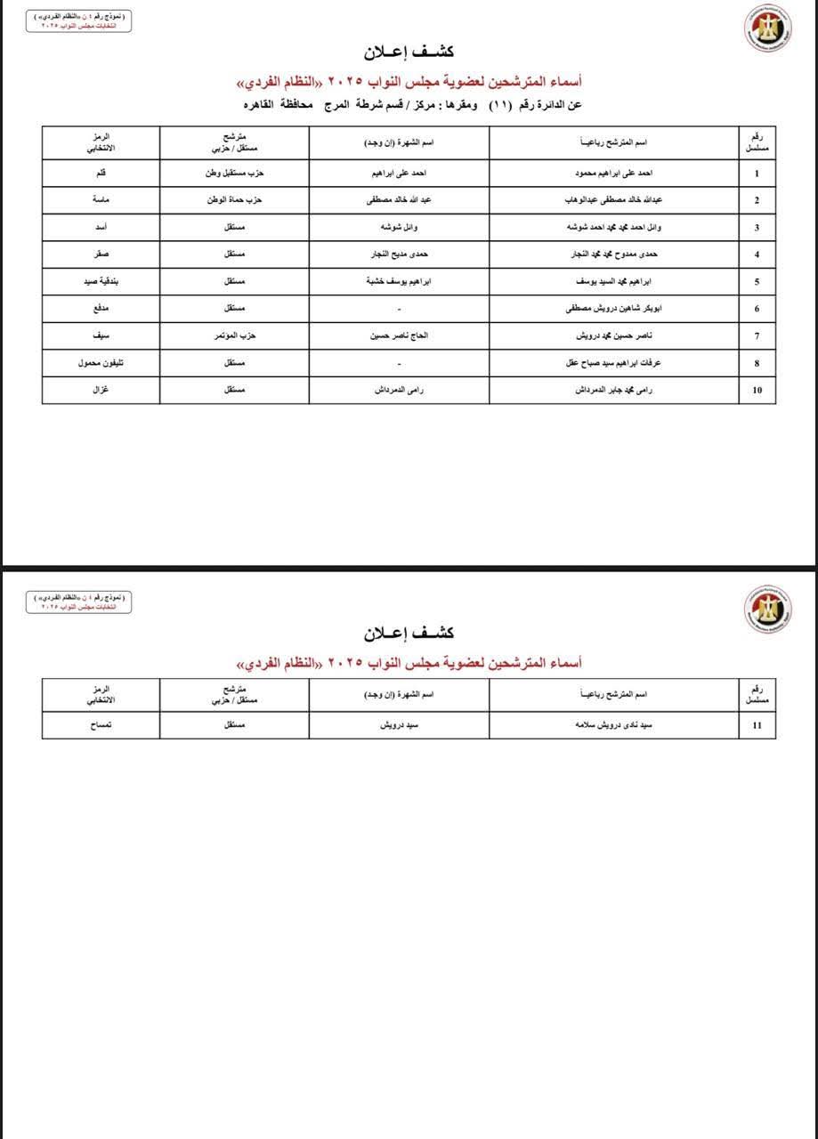 انتخابات النواب 2025.. أسماء مرشحي النظام الفردي بمحافظة القاهرة