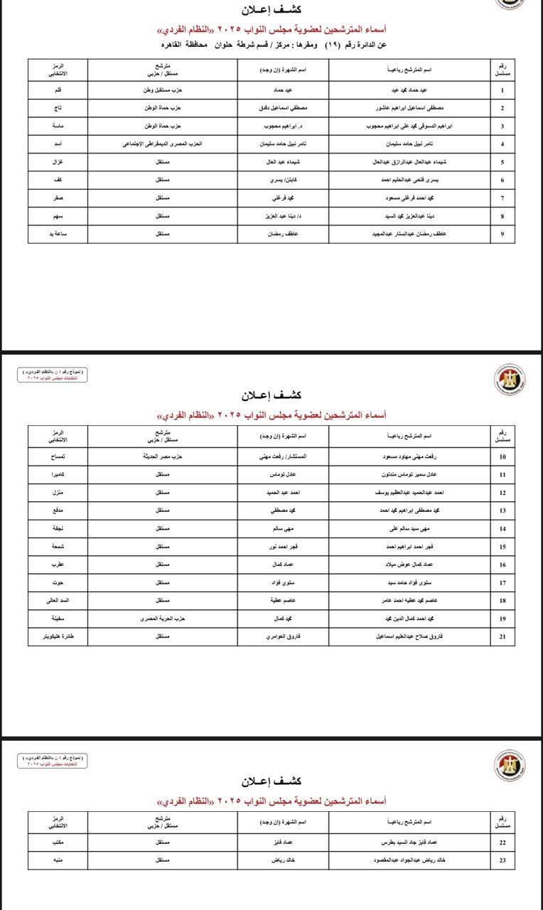 انتخابات النواب 2025.. أسماء مرشحي النظام الفردي بمحافظة القاهرة
