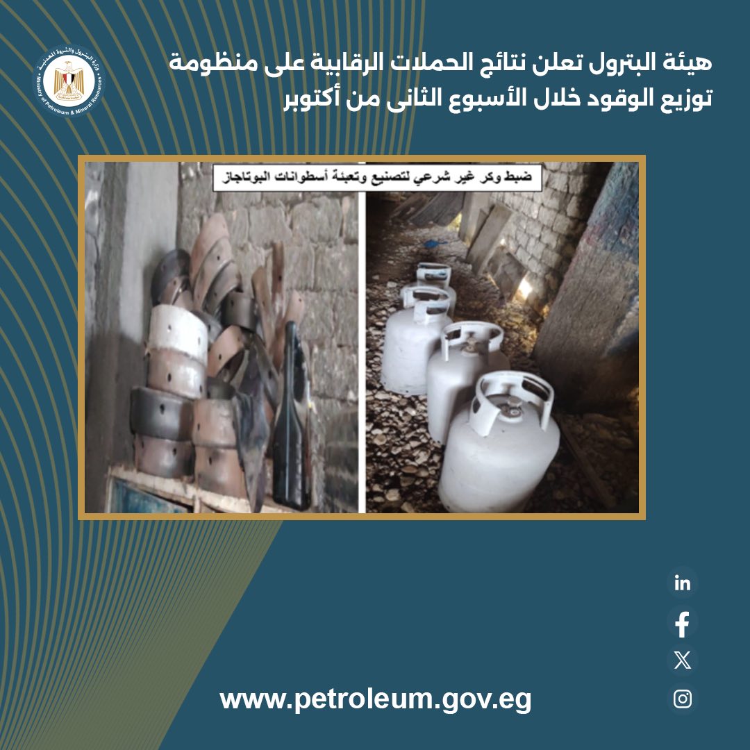 الهيئة المصرية العامة للبترول تعلن نتائج حملاتها الرقابية خلال أكتوبر