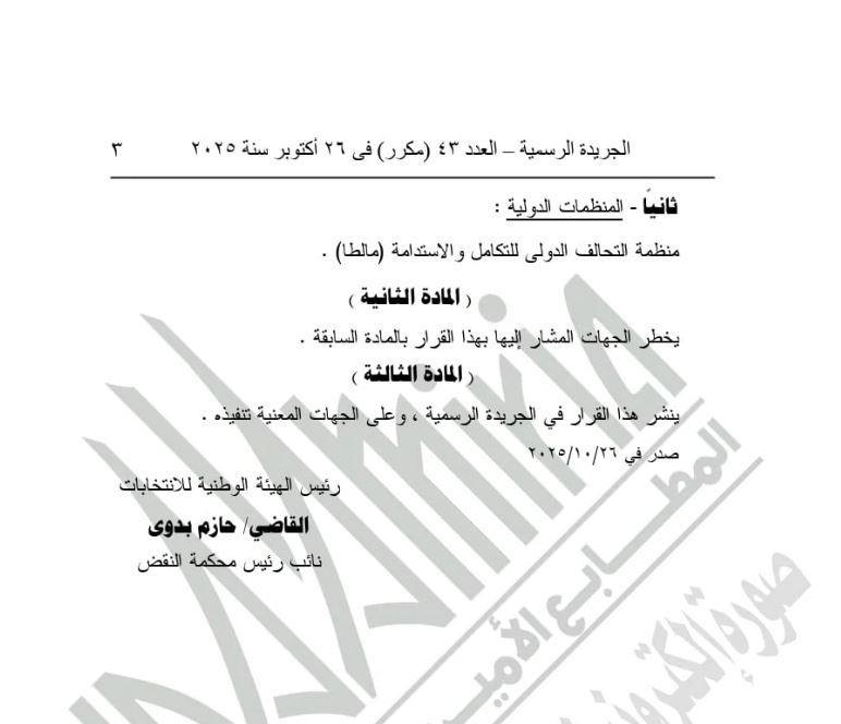 الوطنية للانتخابات تقبل 3 منظمات مصرية وواحدة دولية لمتابعة انتخابات النواب 2025