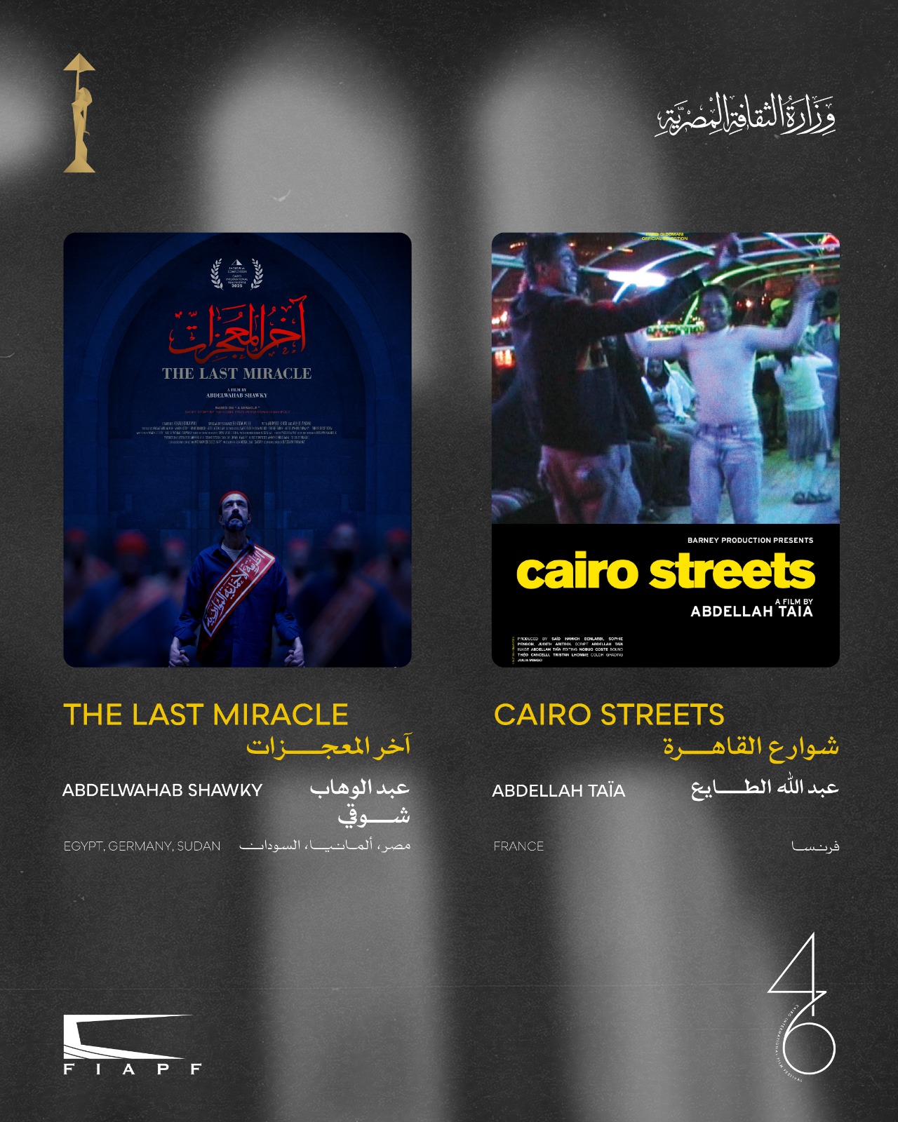 القائمة النهائية لمسابقة الأفلام القصيرة بمهرجان القاهرة السينمائي في دورته الـ46