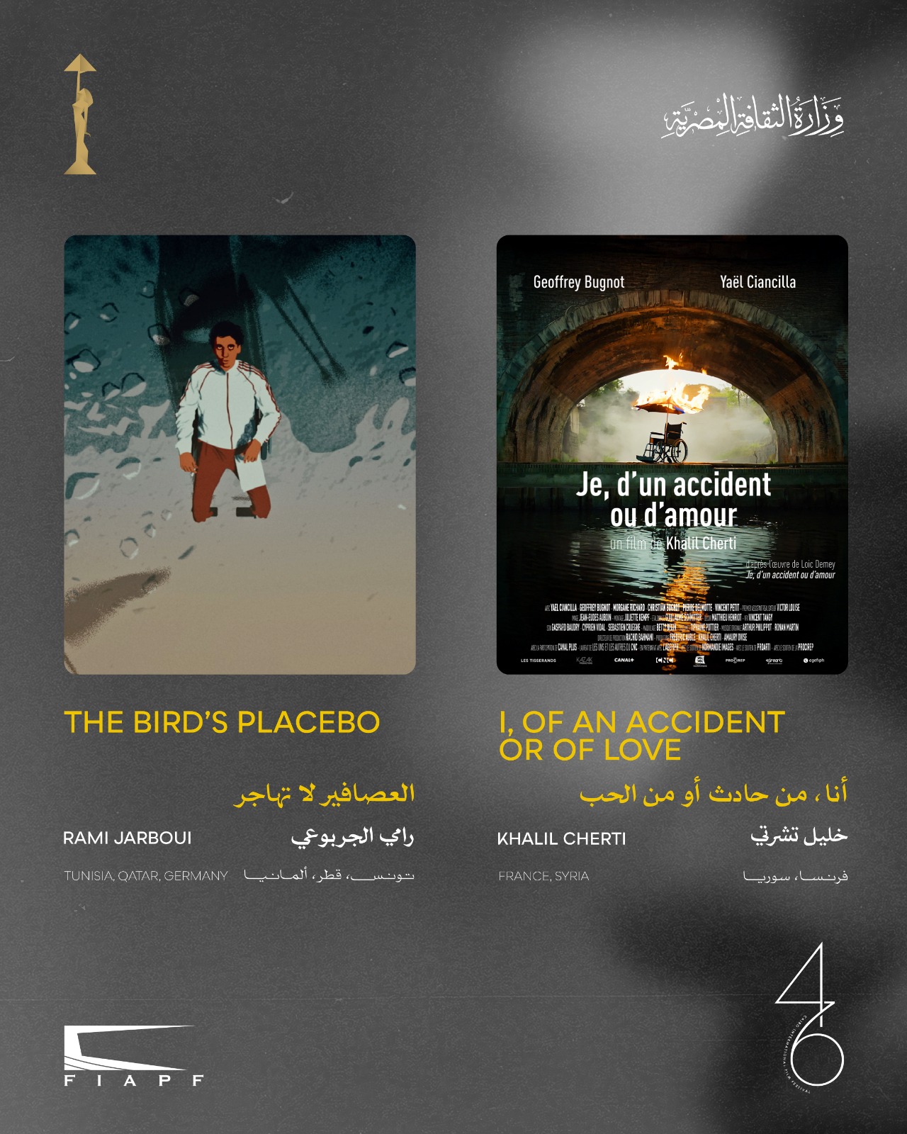 القائمة النهائية لمسابقة الأفلام القصيرة بمهرجان القاهرة السينمائي في دورته الـ46