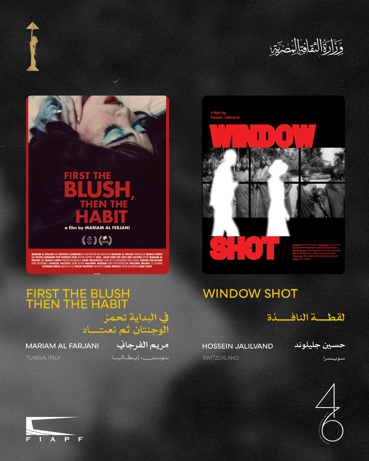 القائمة النهائية لمسابقة الأفلام القصيرة بمهرجان القاهرة السينمائي في دورته الـ46