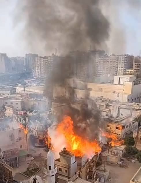 صور حريق استوديو مصر.. النيران تلتهم ديكور مسلسل الكينج لـ محمد إمام