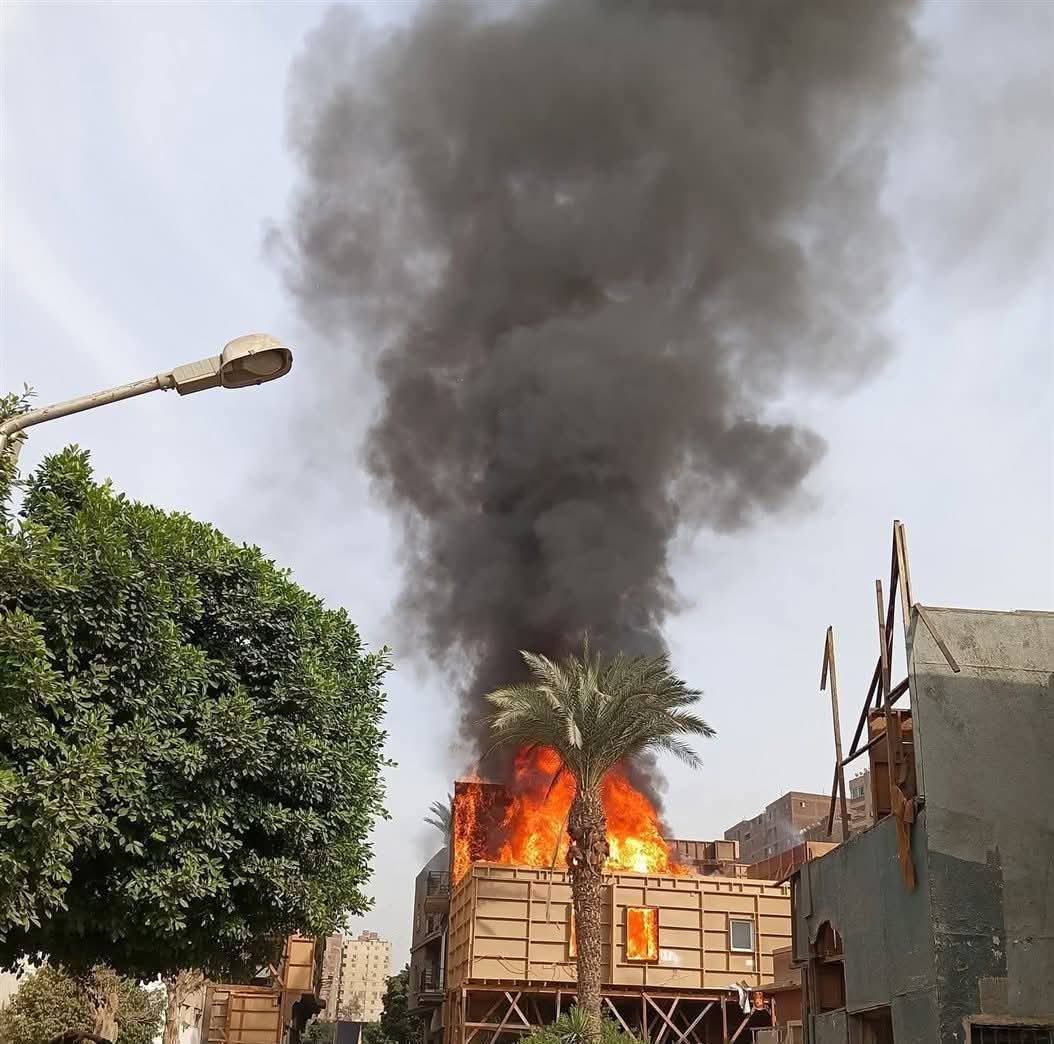 صور حريق استوديو مصر.. النيران تلتهم ديكور مسلسل الكينج لـ محمد إمام
