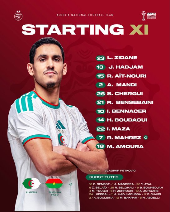 تشكيل منتخب الجزائر ضد بوركينا فاسو في كأس أمم أفريقيا