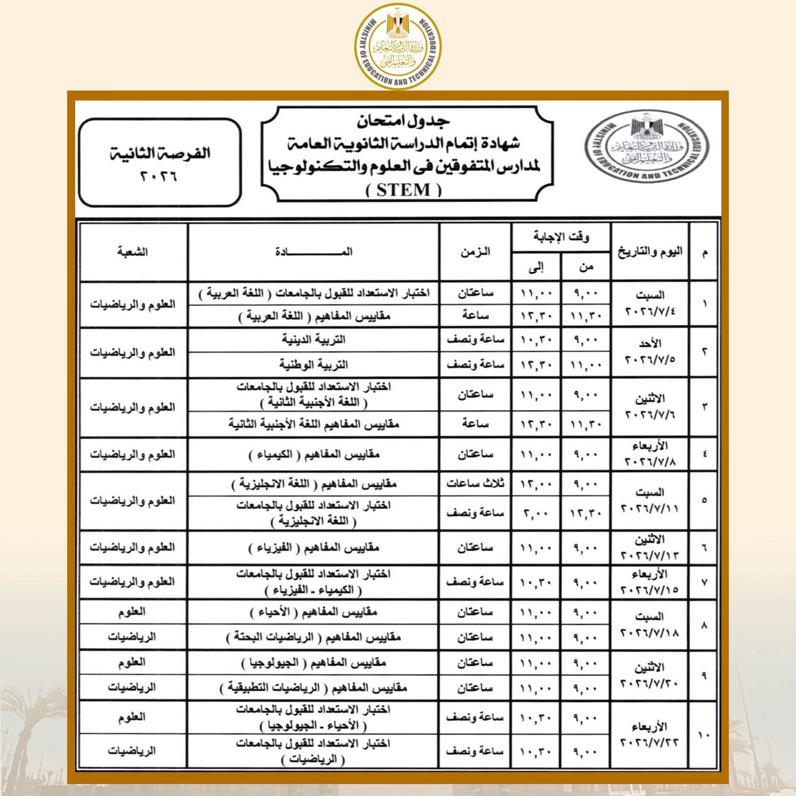 تعليمات جديدة بشأن تغيير شكل امتحانات مدارس STEM