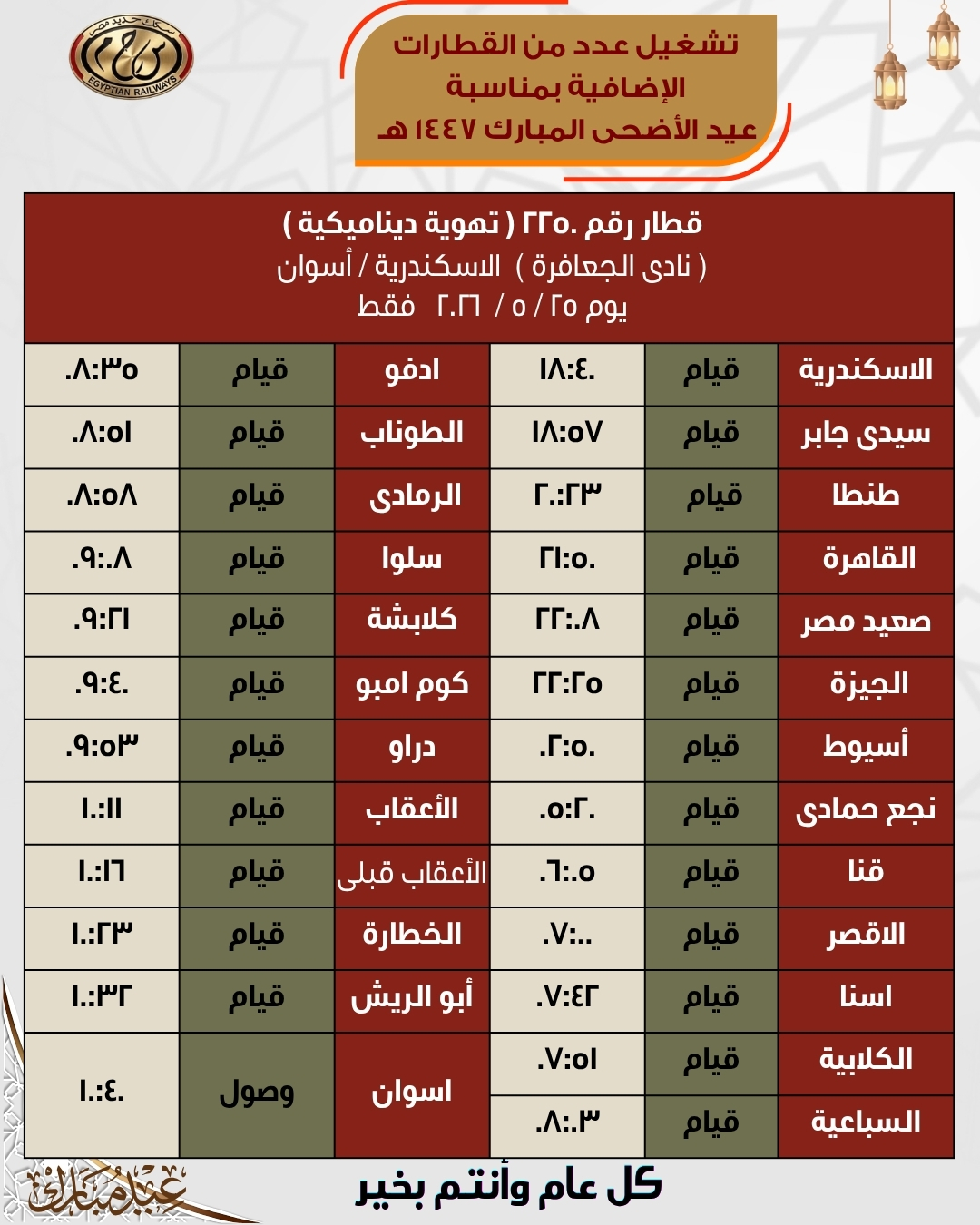 مواعيد قطارات العيد