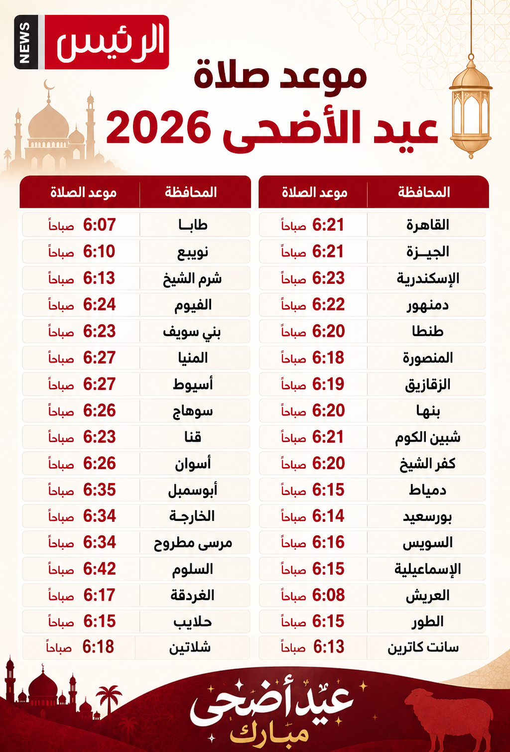صلاة عيد الأضحى 2026