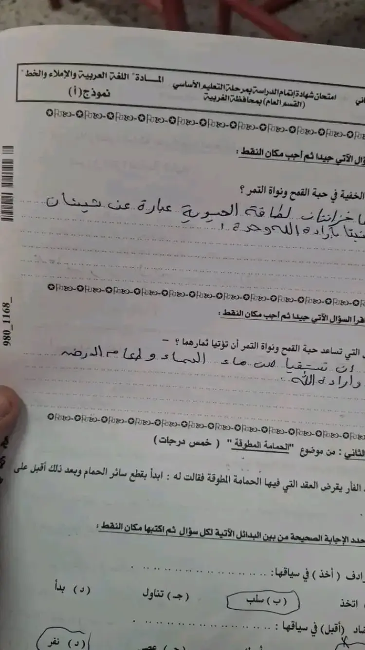 نموذج إجابة امتحان اللغة العربية للشهادة الإعدادية 2026 محافظة الغربية