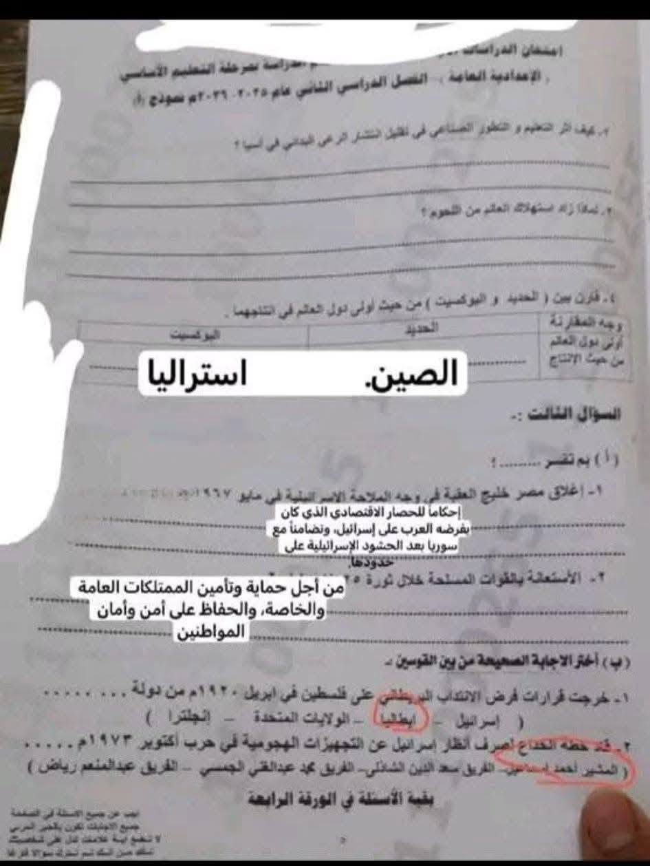 حل امتحان الدراسات الشهادة الإعدادية 2026 أسيوط