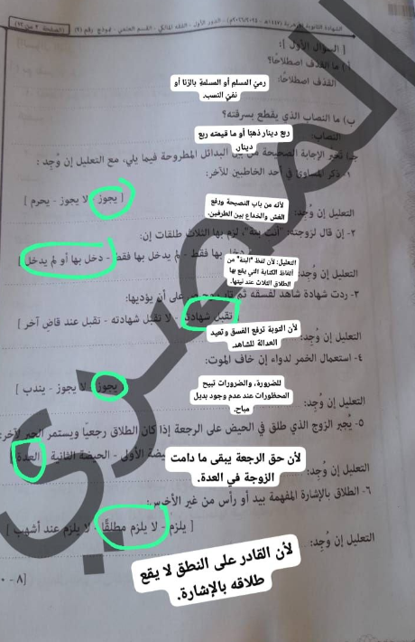 إجابة امتحان الفقه المالكي للثانوية الأزهرية 2026 شعبة علمي