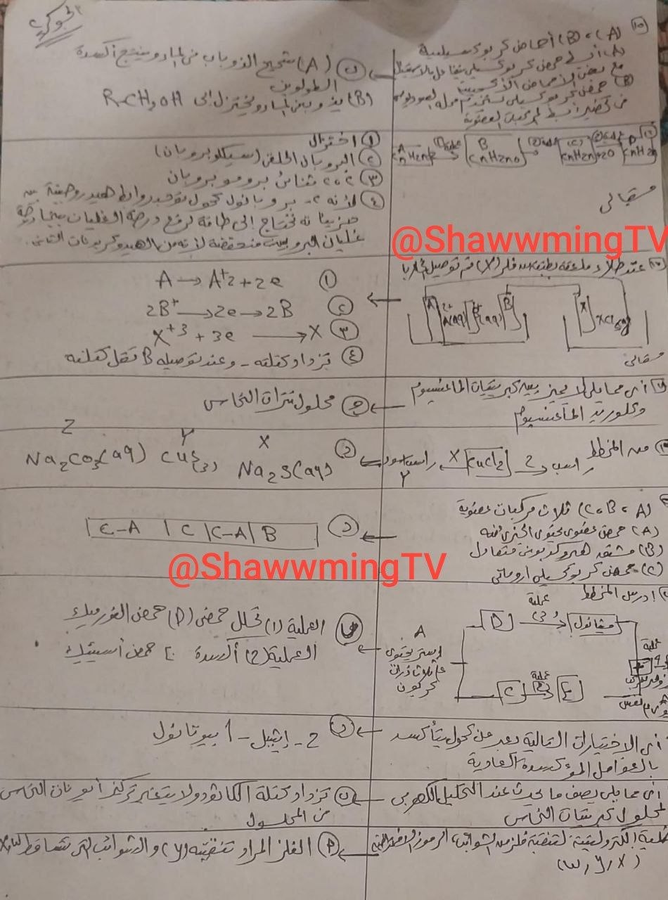 الإجابات الصحيحة لامتحان مادة الكيمياء لطلاب العلمي بالثانوية العامة ٢٠٢٦