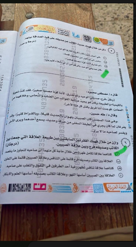 نموذج حل امتحان العربي للثانوية العامة 2026