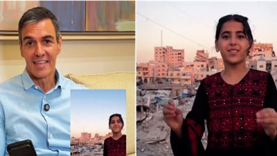  رئيس وزراء إسبانيا وطفلة فلسطينية    